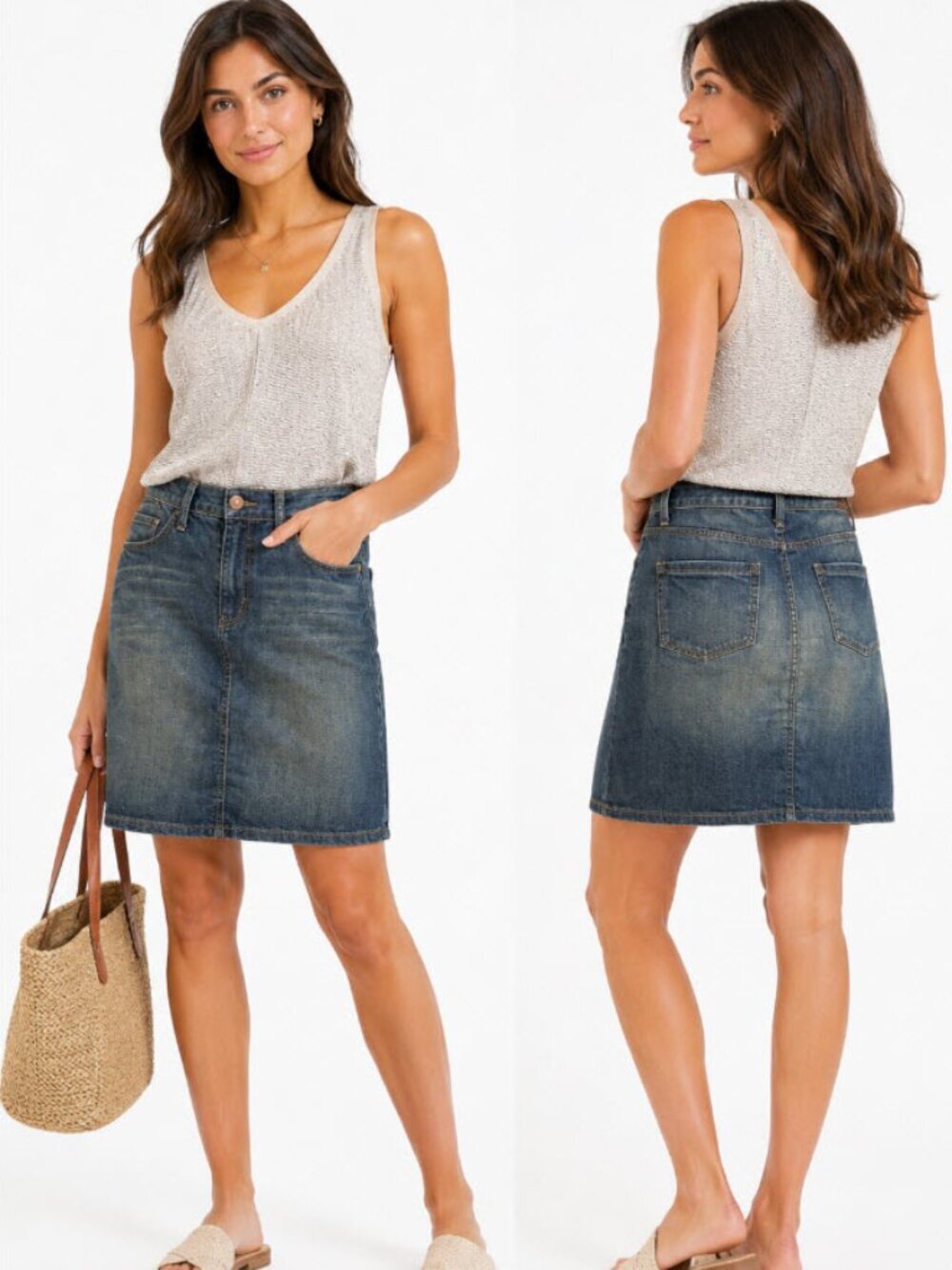 Boden Dark Blue Denim Skirt size 6 with Pink Stitching